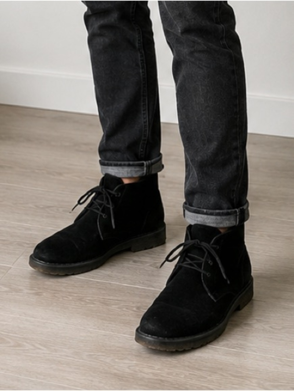 Vince Candice Genuine Shearling Suede Chukka Ankle Boots Black Made in Italy